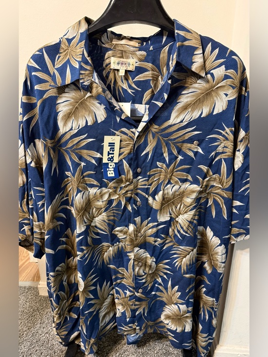 campia moda Other - NWT Campia Moda Hawaiian Shirt Mens 3XL Navy Blue Tropical Leaf Casual Button Up